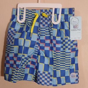 Kids Blue Checkered Swim Shorts